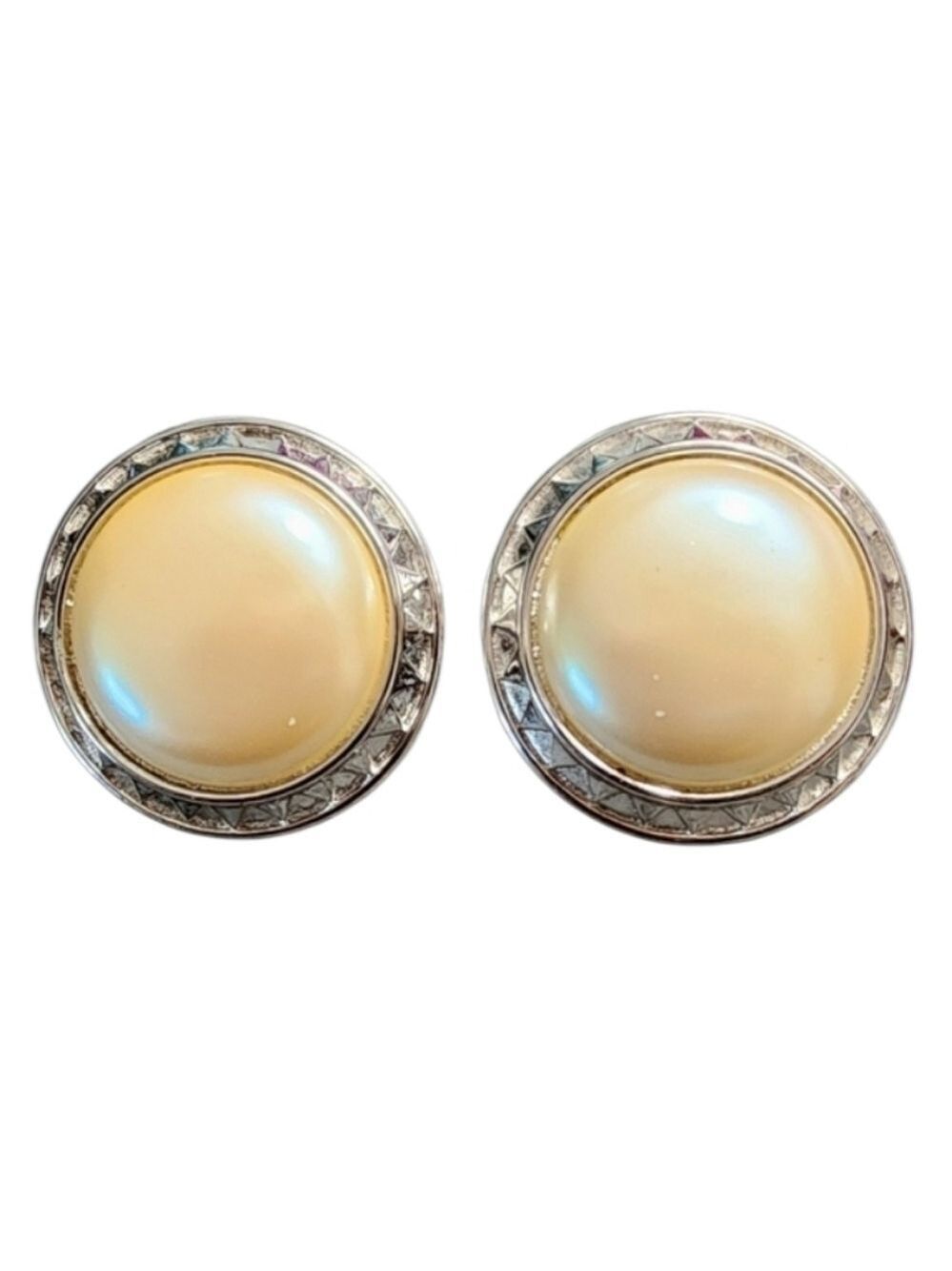 Cream and Silver Dome Earrings with Vintage Charm
